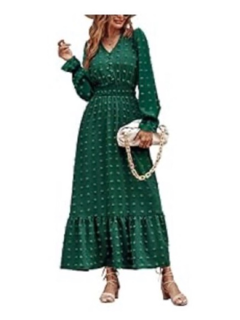 Women’s Green Polka Dot Long Sleeve Maxi Dress